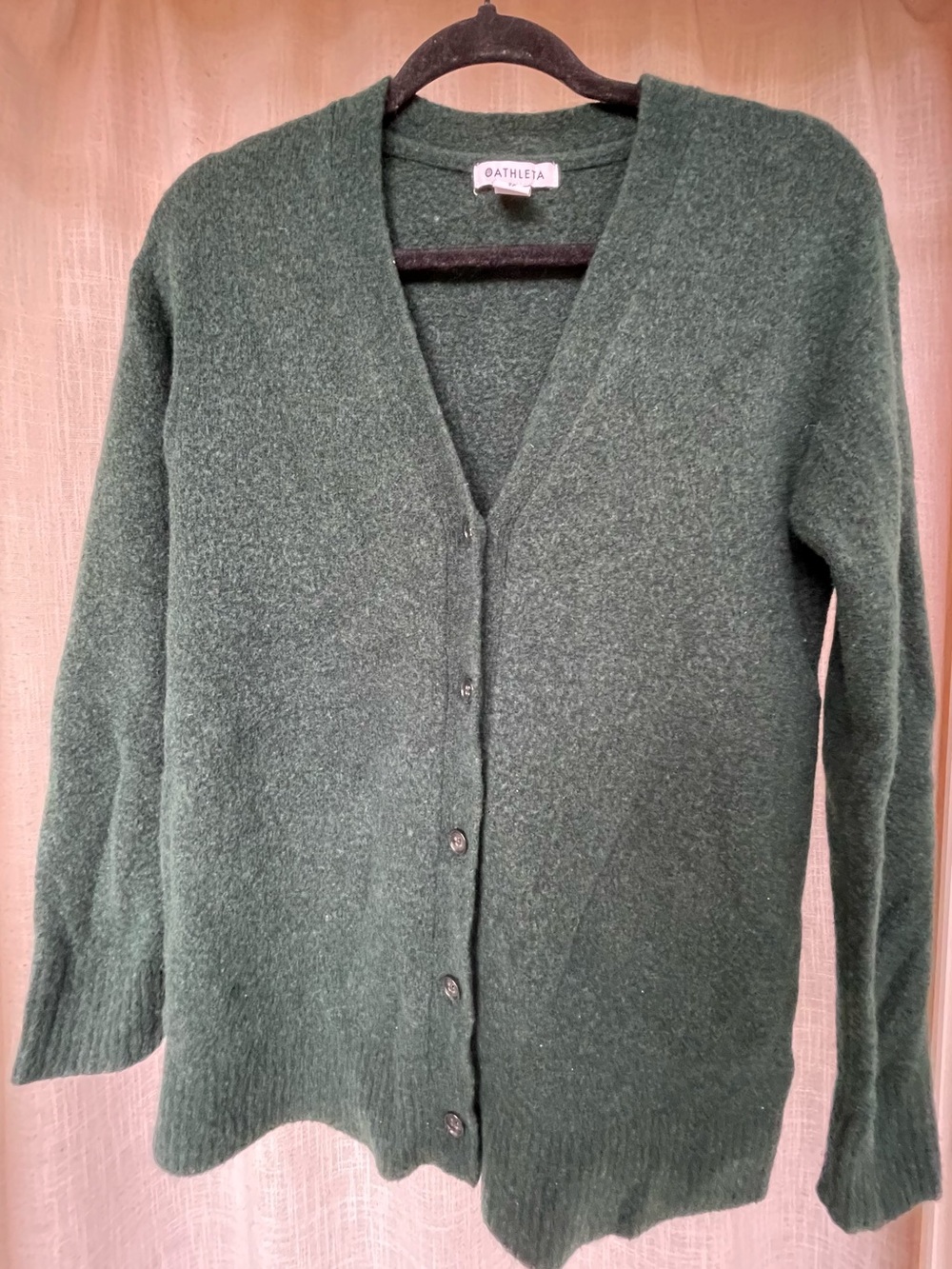 Athleta Deep Green V-Neck Button-Front Cardigan